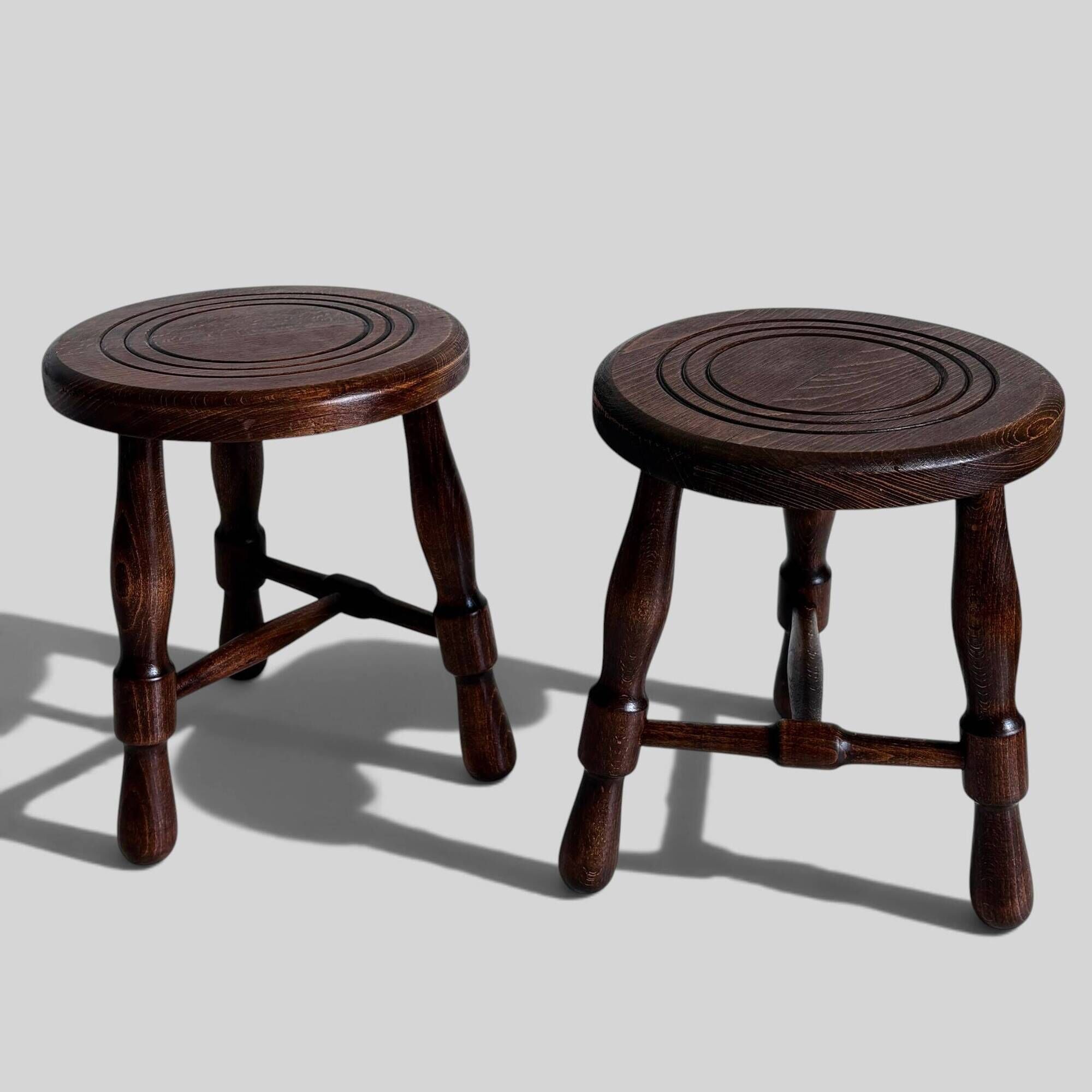 Mid-Century Chestnut Wood Stools Attributed to Charles Dudouyt, 1950s