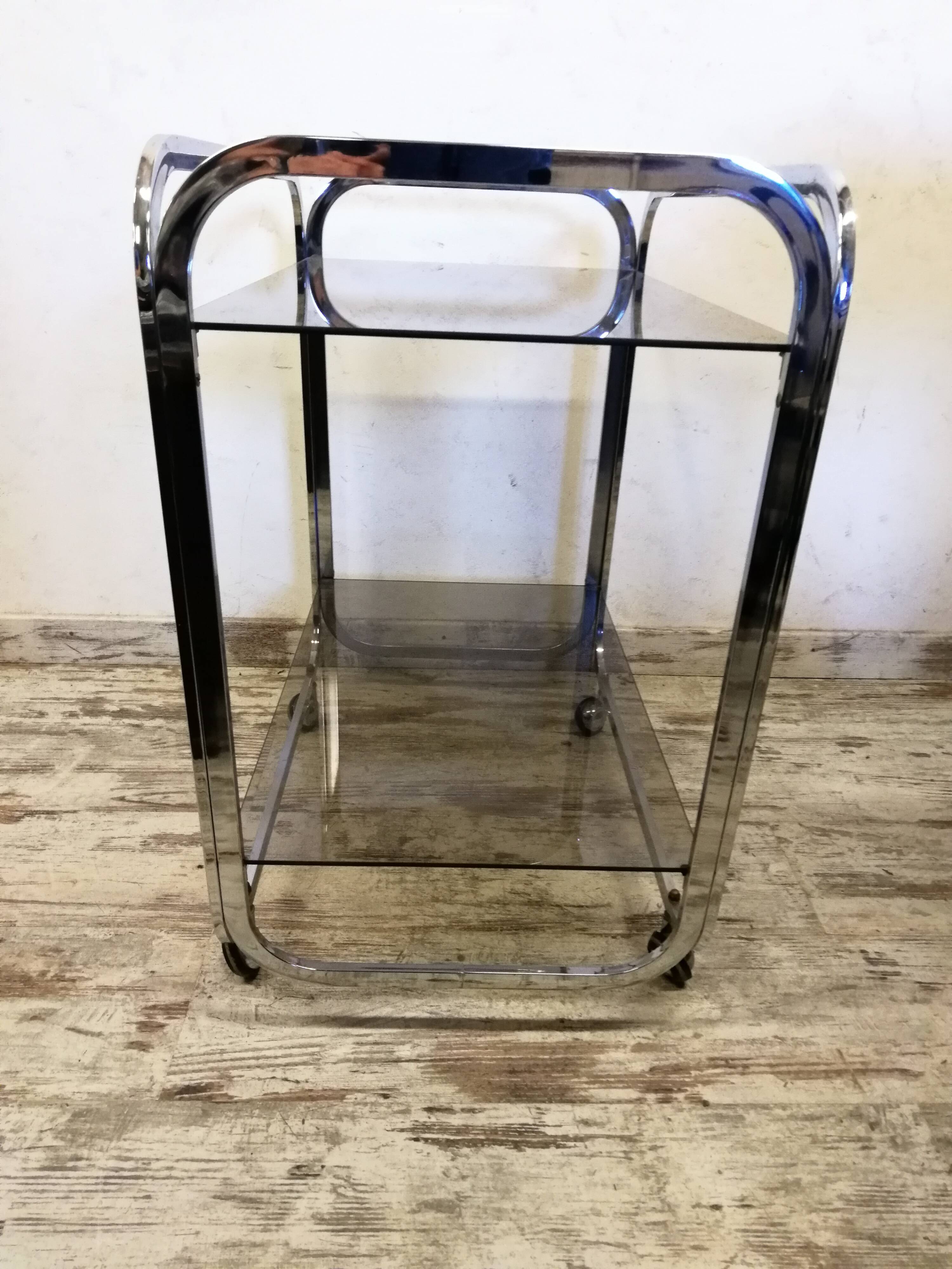Vintage chrome metal serving trolley