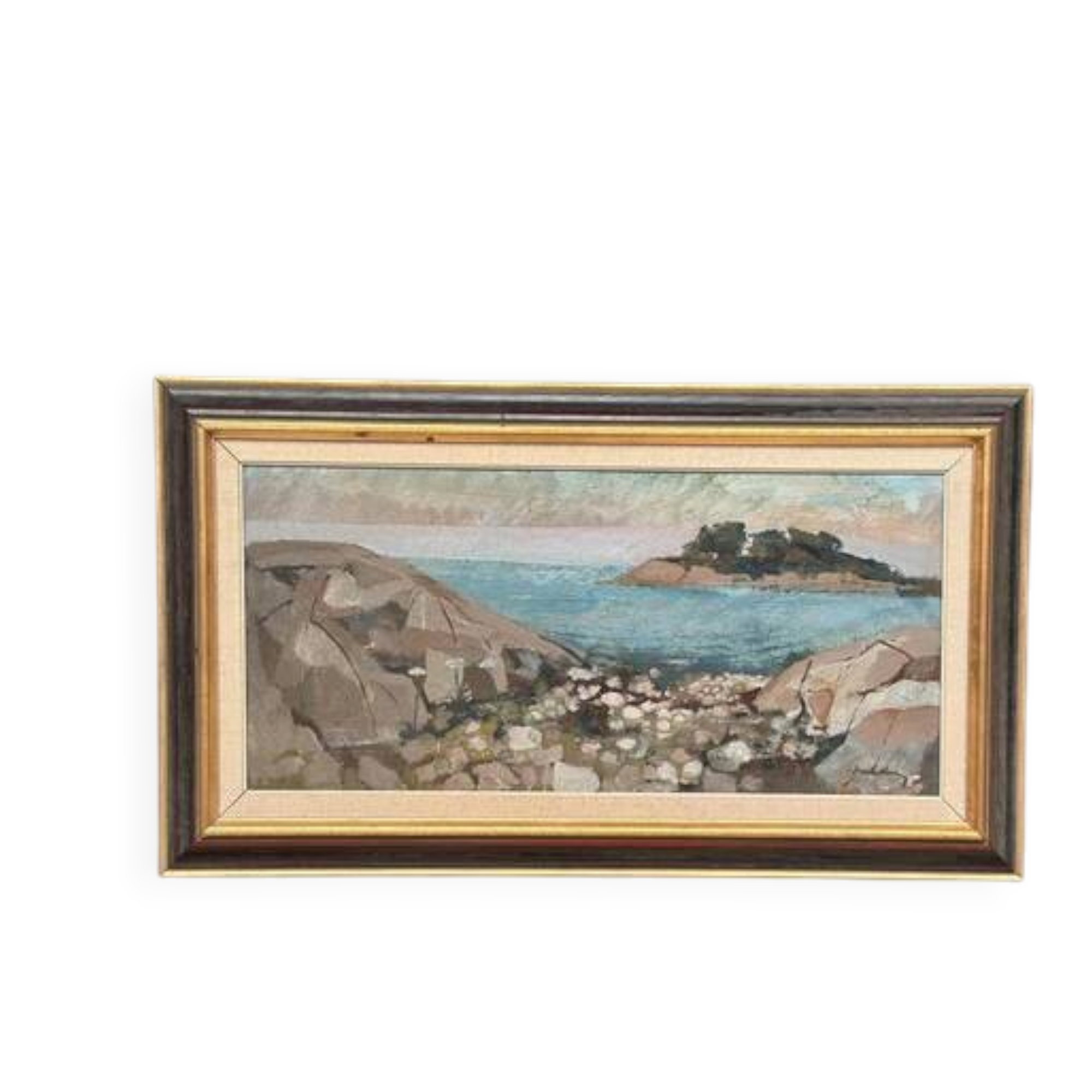 Huile su toile suédoise – “Côte” par Bertil Wahlberg – Vintage et encadrée