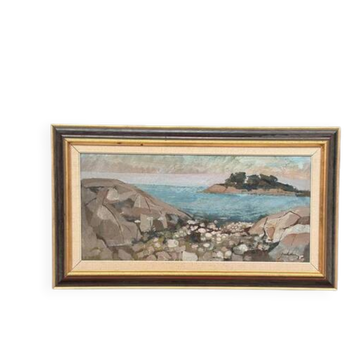 Swedish Oil on Canvas – “Coast” by Bertil Wahlberg – Vintage & Framed