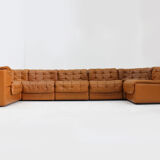 Canapé modulaire Vintage De Sede DS 11 en cuir patchwork cognac, ensemble de 7 pièces