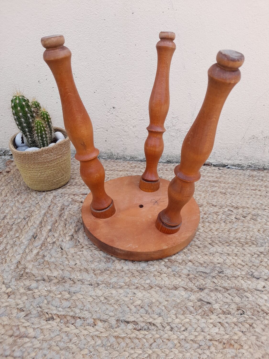Old small farm stool, tripod, 1950's