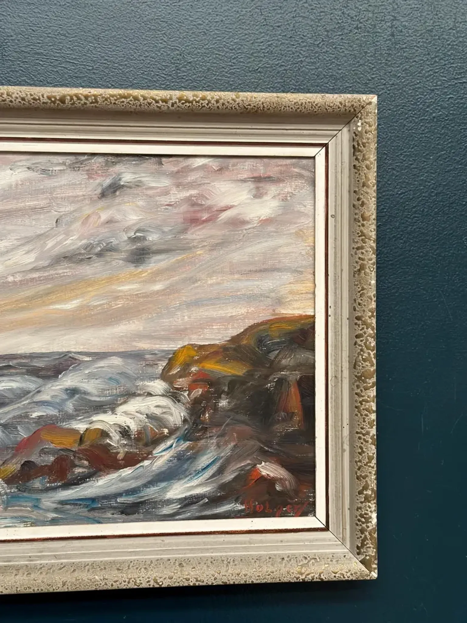 Oil on Canvas Original Swedish – 'Sea' by Holger Almquist – Signed – Vintage and Framed – 50 × 40 cm (19.7 in × 15.7 in)