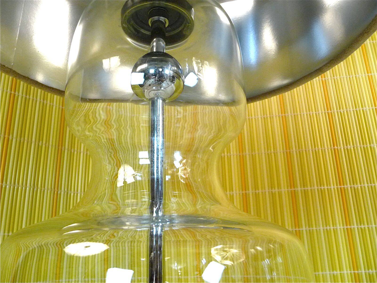 Set of 2 Glass & chrome table lamps with alcantara lampshades, 1960s