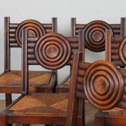 Set of 6 straw-seated solid wood chairs, French craftsmanship, 1940.