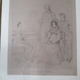 Gravure ancienne la Famille Stamaty d'après Ingres de Coraboeuf