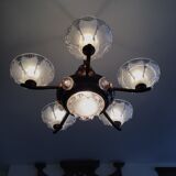 Copper chandelier and Art Deco glass paste Ezan