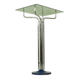 Console vintage chromée avec plateau en verre – design moderniste des années 1970