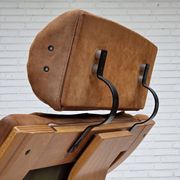 1980s, Swedish swivel armchair, nubuck leather, canvas, bent beech wood.