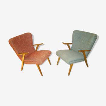 Pair of 2 chairs cocktails Scandinavian wing chair zig zag years 50/60