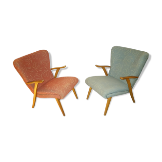 Pair of 2 chairs cocktails Scandinavian wing chair zig zag years 50/60