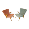Paire de 2  fauteuils scandinave wing chair zig zag années 50/60