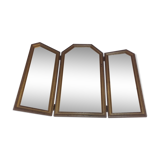 Miroir de table en triptyque français ancien en bois doré