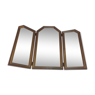 Miroir de table en triptyque français ancien en bois doré