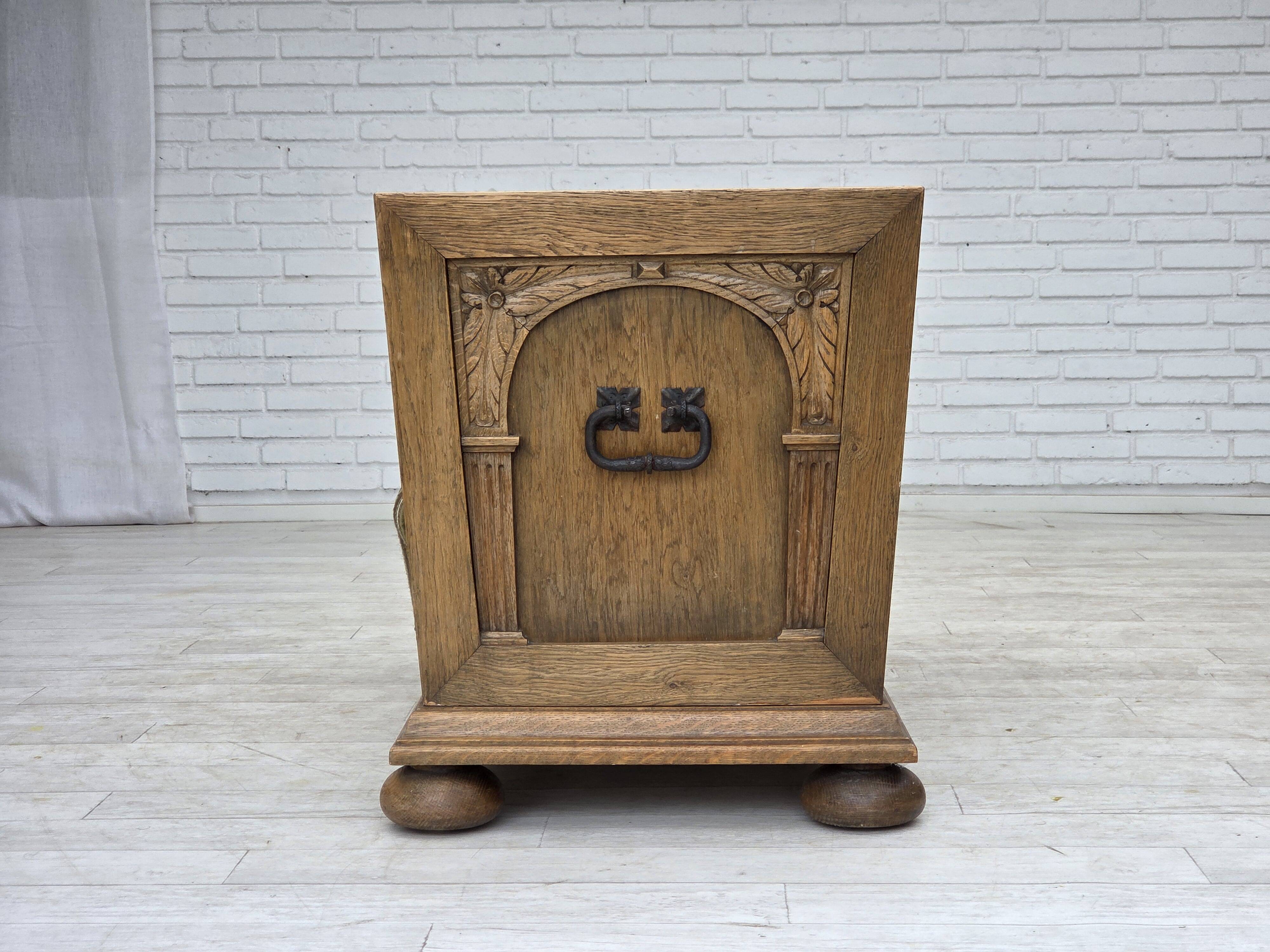 1950s, Danish 2-seater sofa, green furniture wool, oak wood.