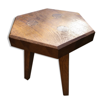 Hexagonal light oak stool circa 1950