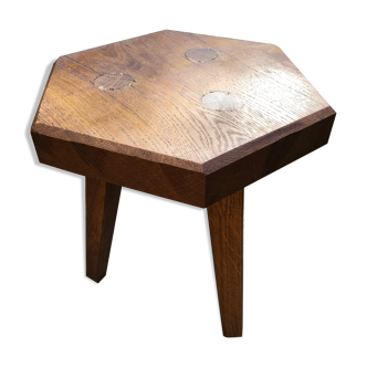 Tabouret hexagonal en chêne clair vers 1950