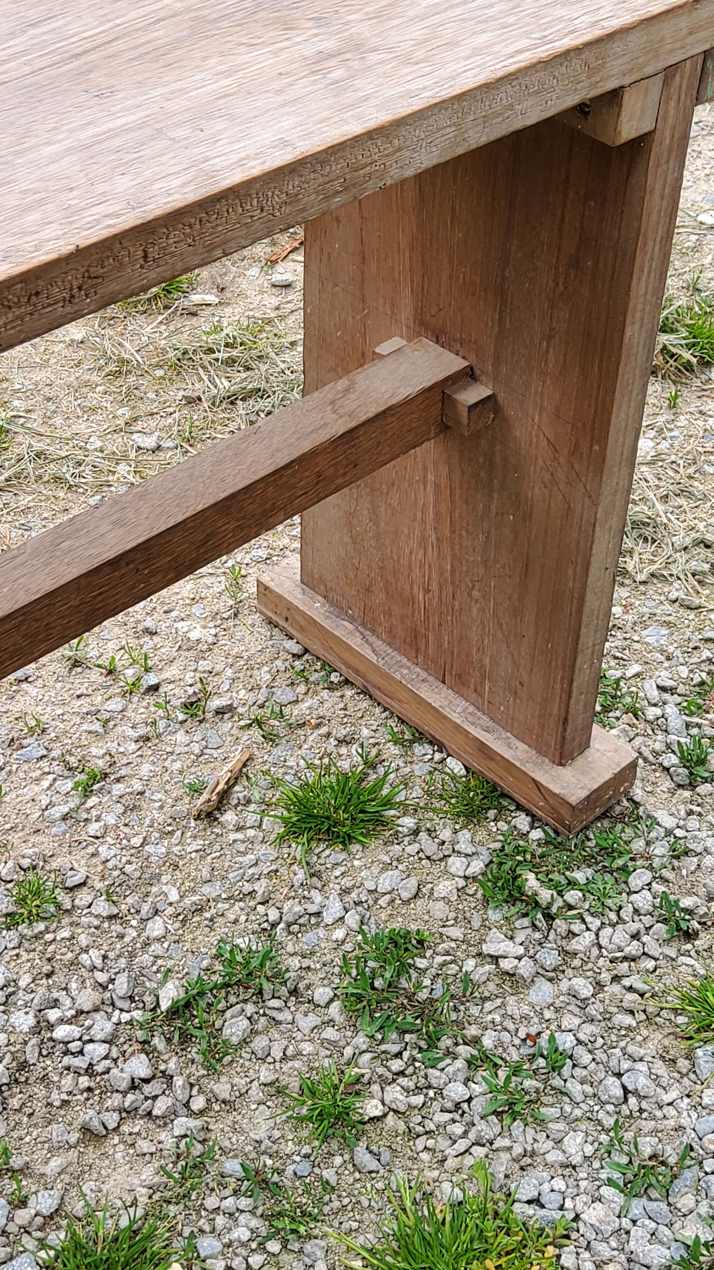Brutalist antique bench in solid mahogany and solid oak
