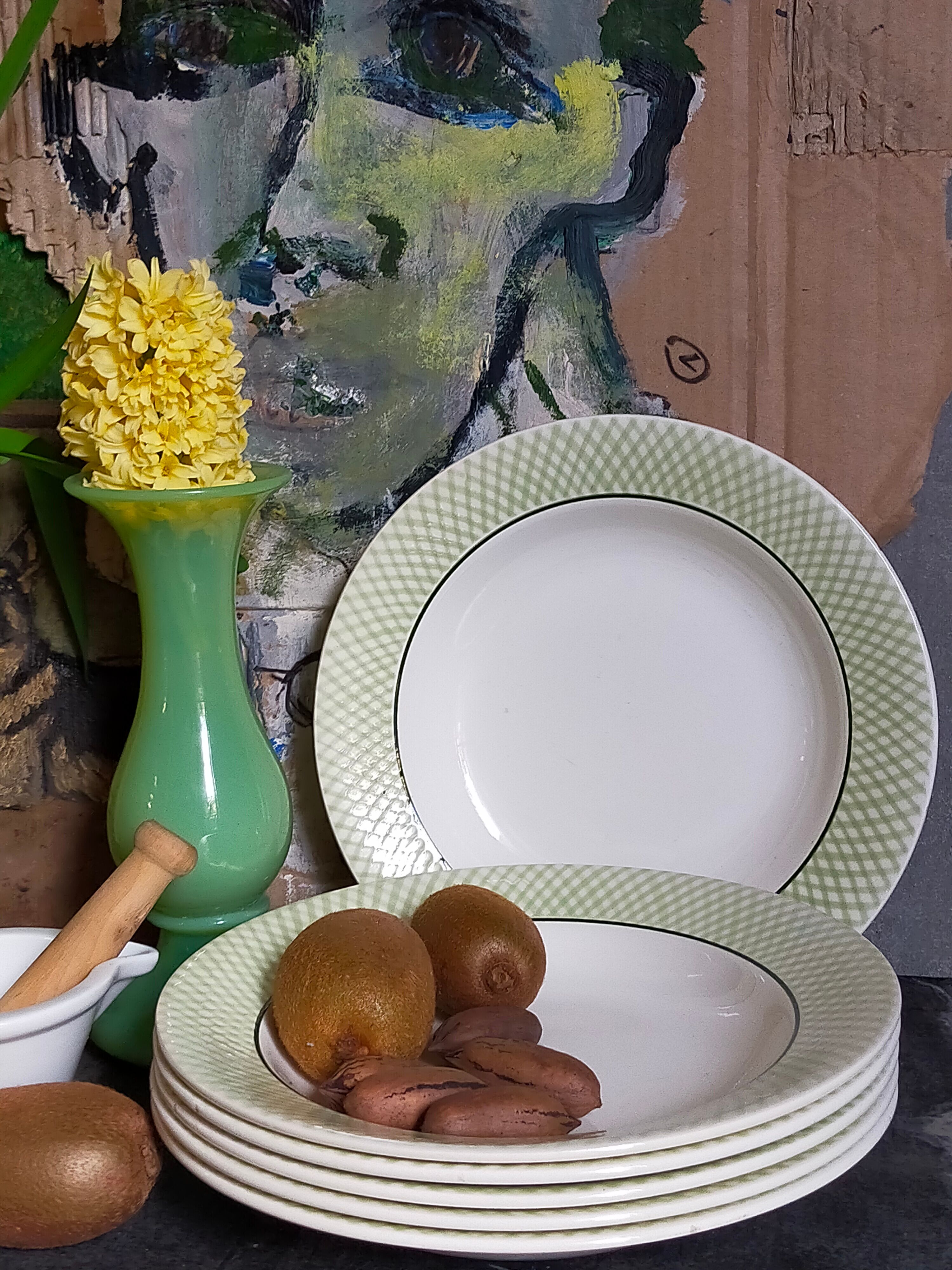 Six assiettes faïence de salins service "iseran" années 50