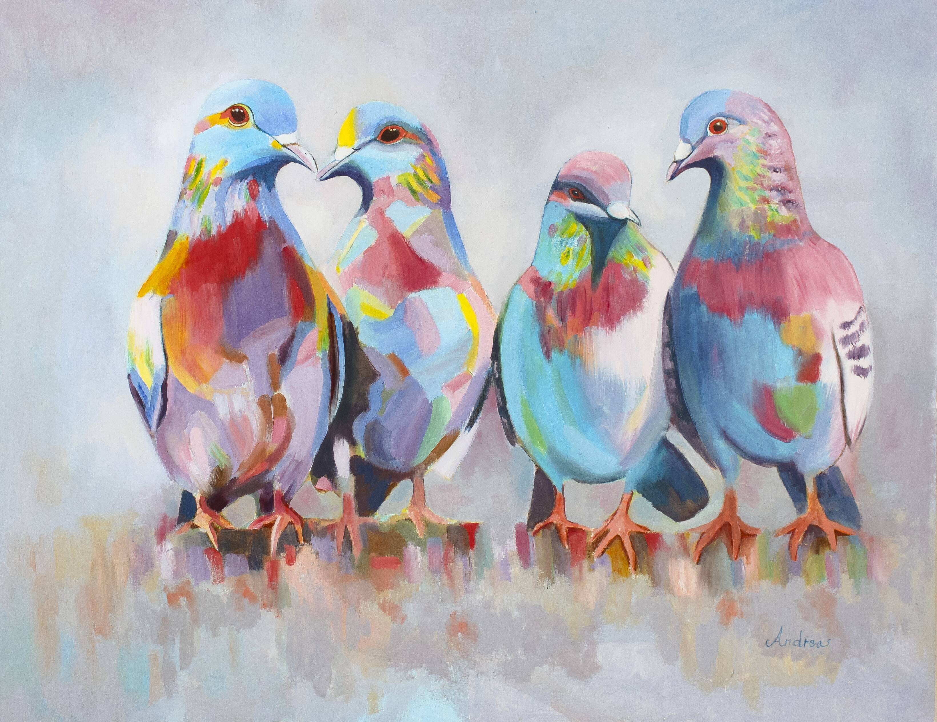 Painting of doves. Picture of doves. Doves in oil.