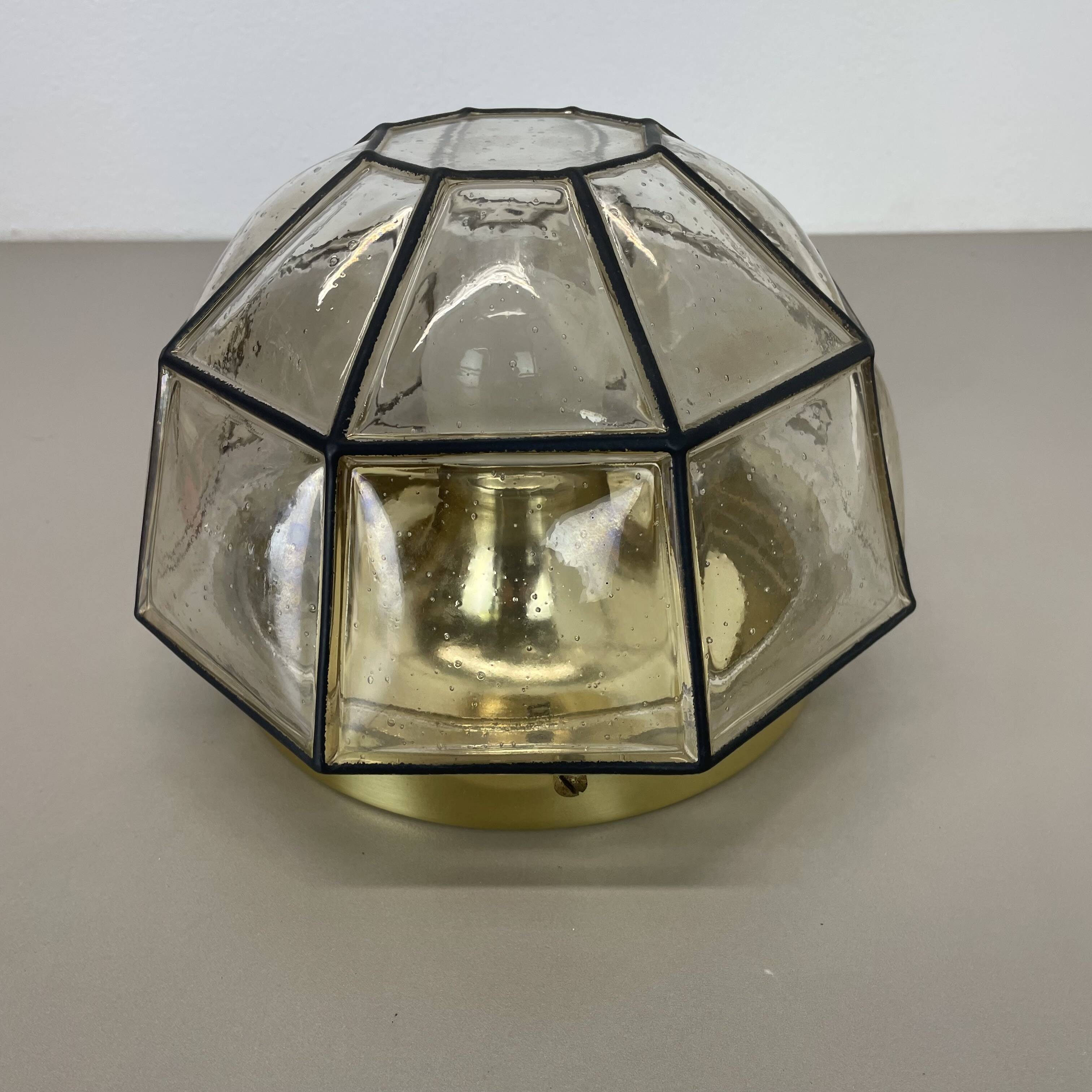 Ceiling Light "Iron Rings" made of Brass and Glass by Glashütte Limburg, Germany, 1970s