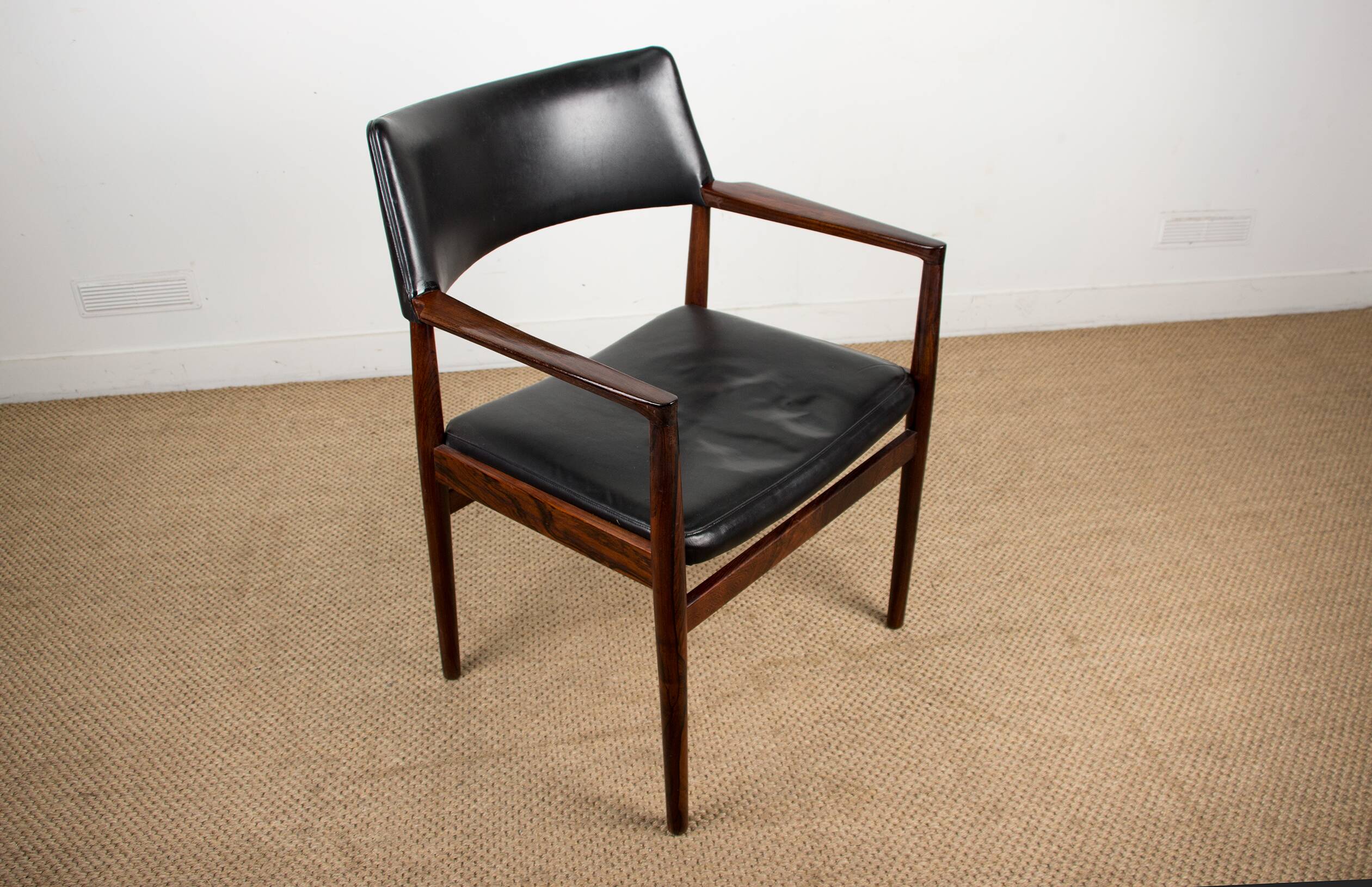 Danish Rosewood and Leather Office Chair by Erik Worts 1960.