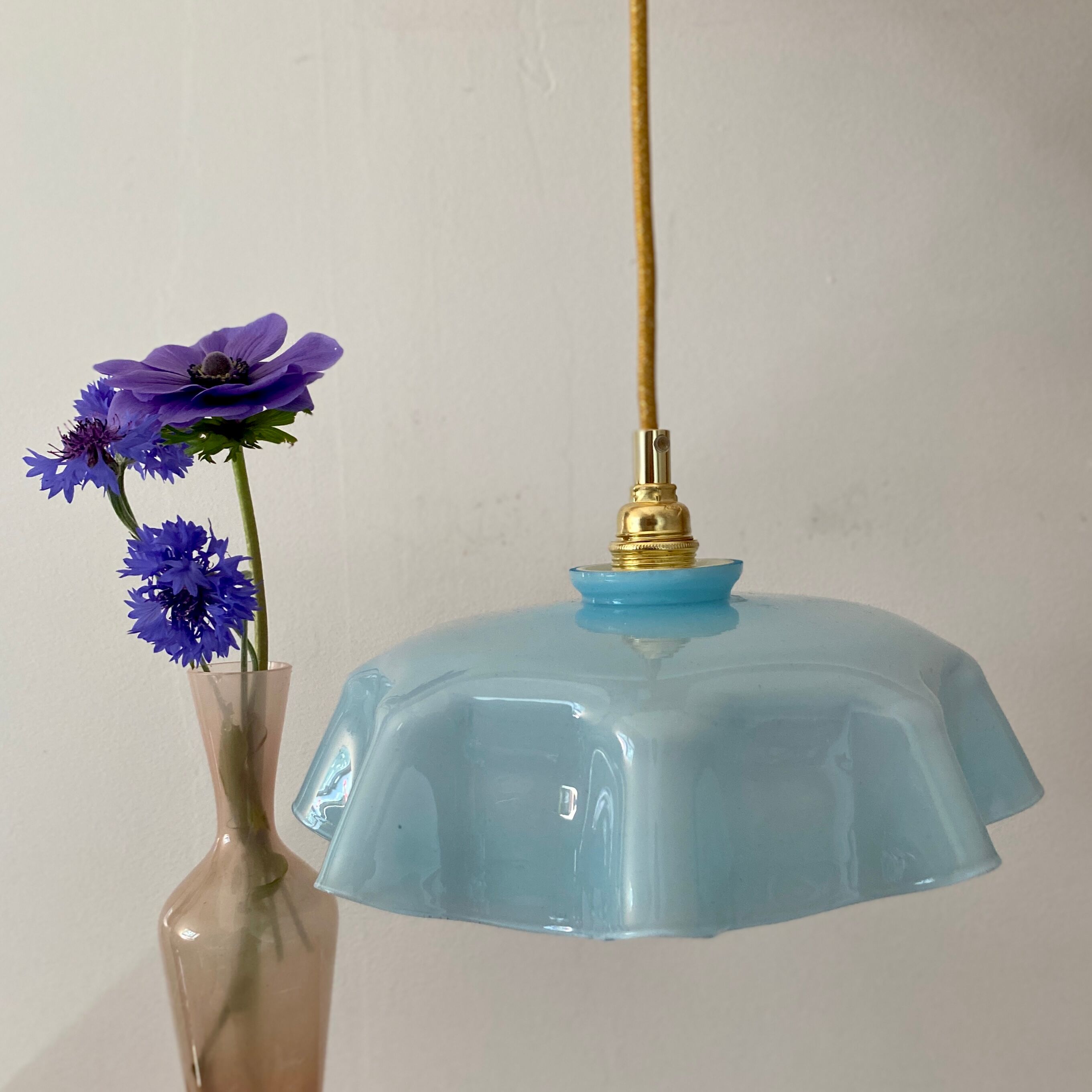 Vintage lamp lamp in blue opaline