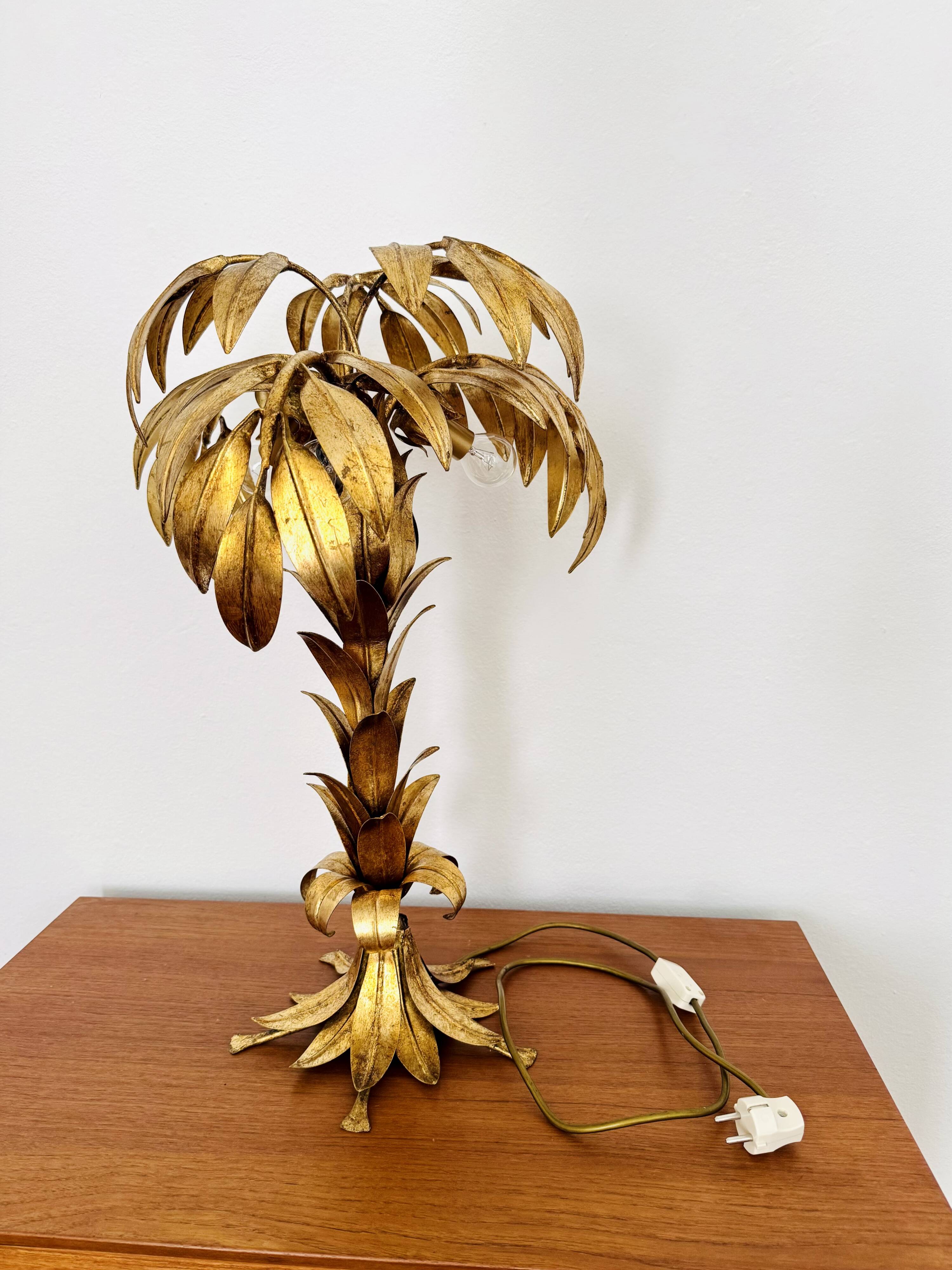 Gilded Italian Hollywood Regency Palm Tree Table Lamp by Hans Kögl