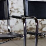 Cantilever armchair in chromed metal and black leather, 1970