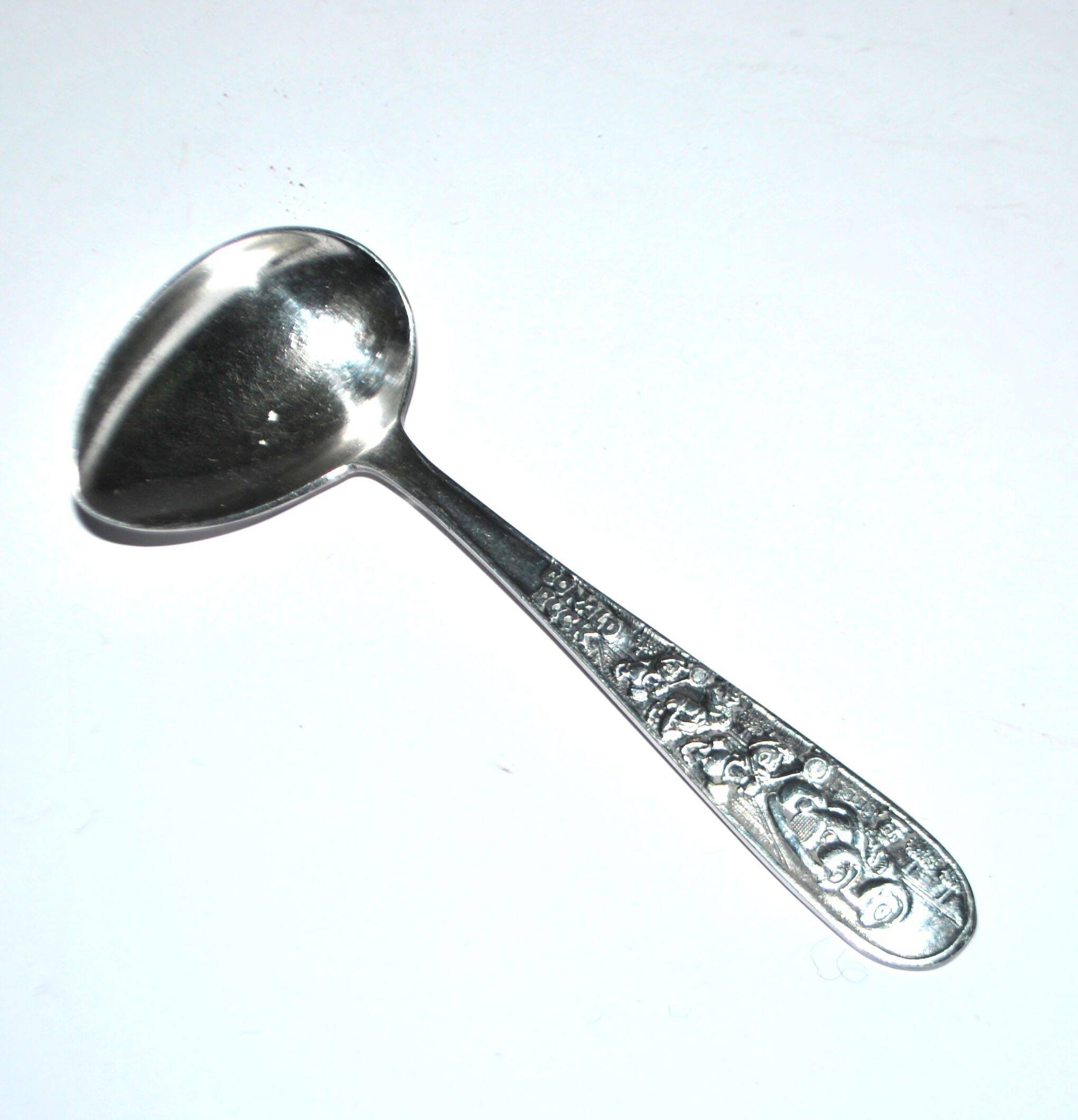 Vintage silver-plated metal porridge spoon, Donald Duck cutlery for children