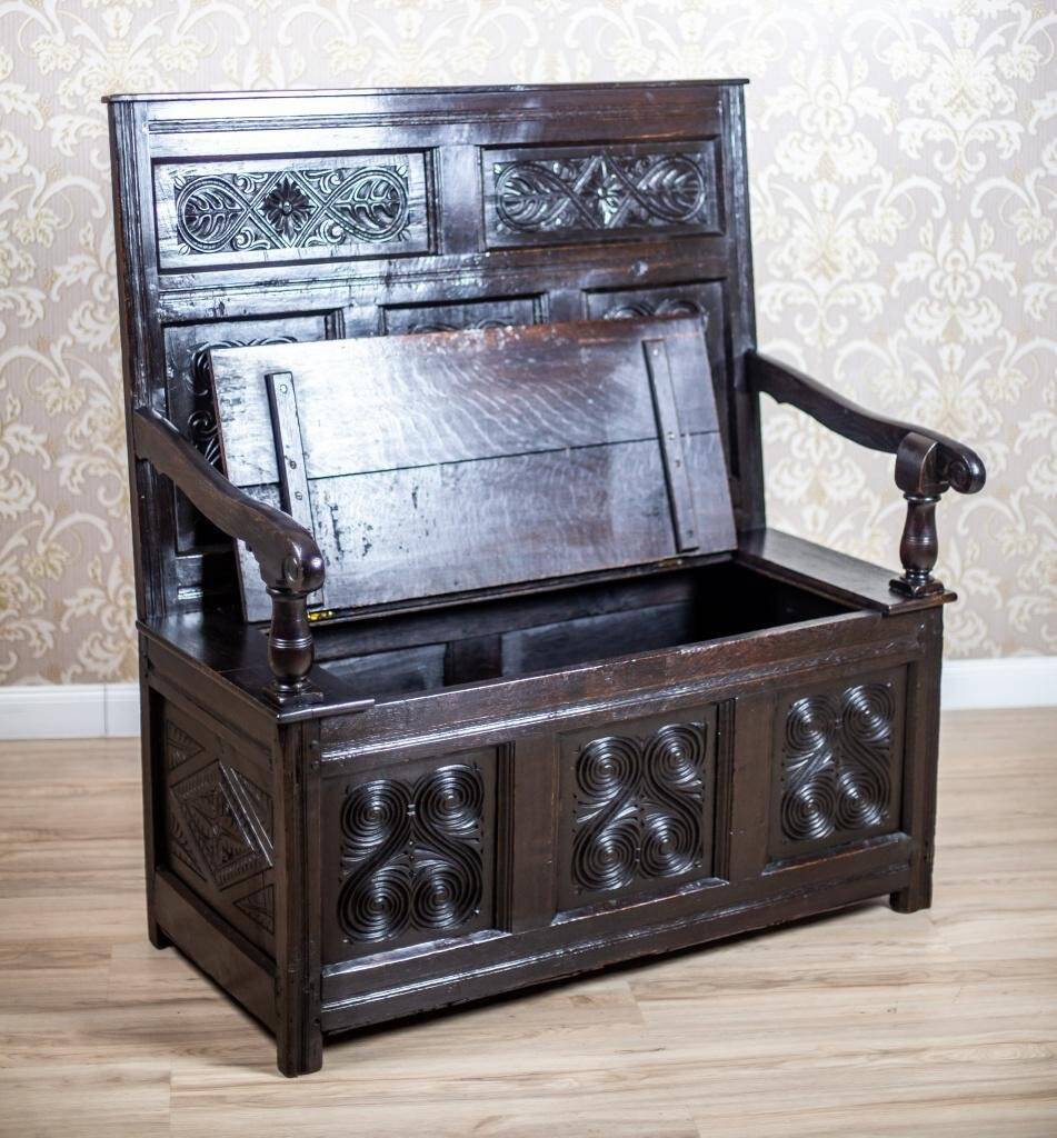 Antique Renaissance Revival Oak Bench, 1890s