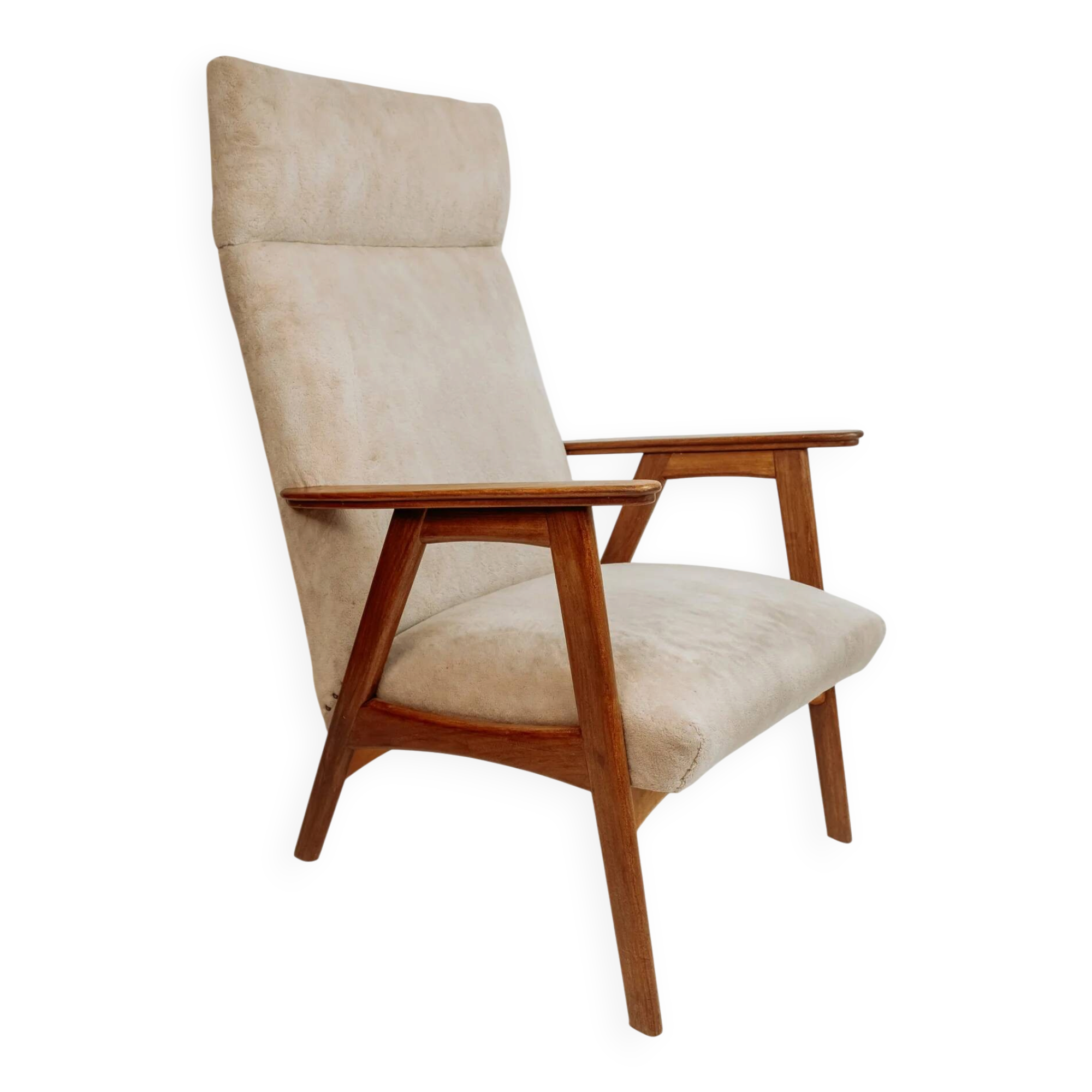 Vintage teak armchair, 1960s - Beige upholstery