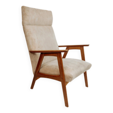 Vintage teak armchair, 1960s - Beige upholstery