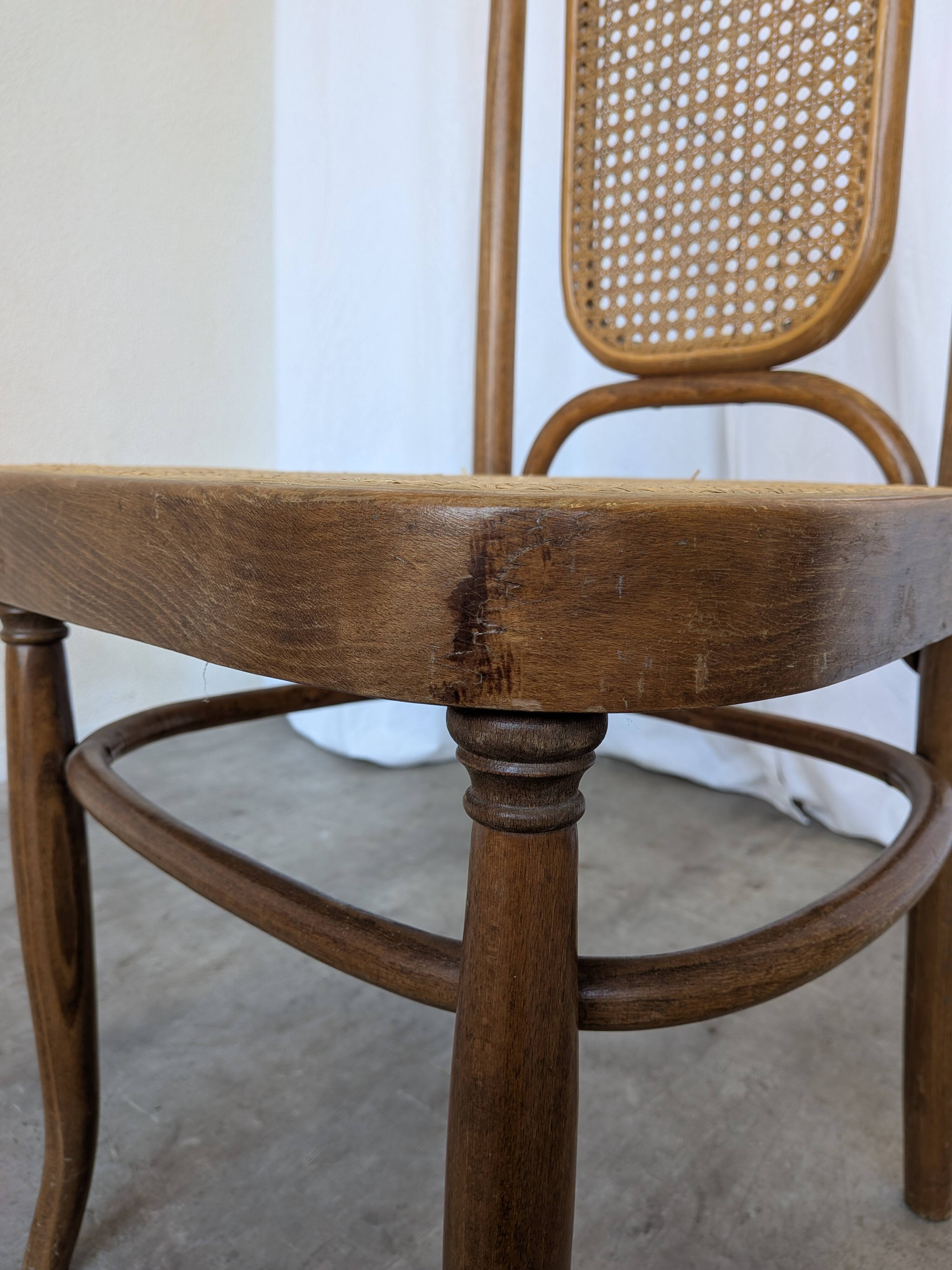 Vintage High Back Bentwood Cane Dining Chair / Thonet Style / Torn Seat