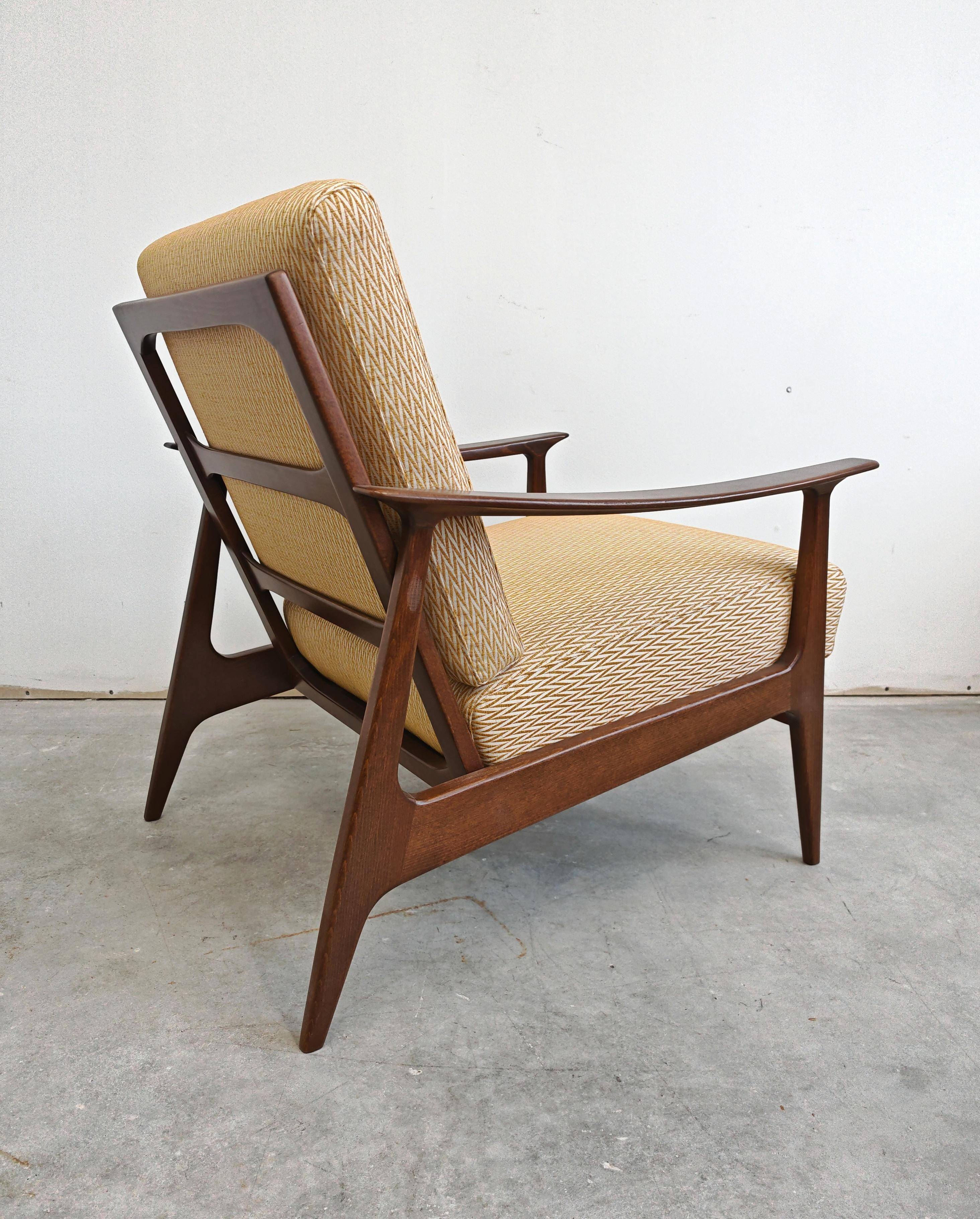 Mid Century Modern armchair in beech with zig-zag fabric, Denmark 1960s