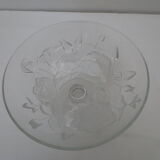 vintage cut on transparent glass/crystal stand, frosted rose patterns in relief