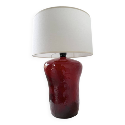 Lampe de table céramique rouge années 70