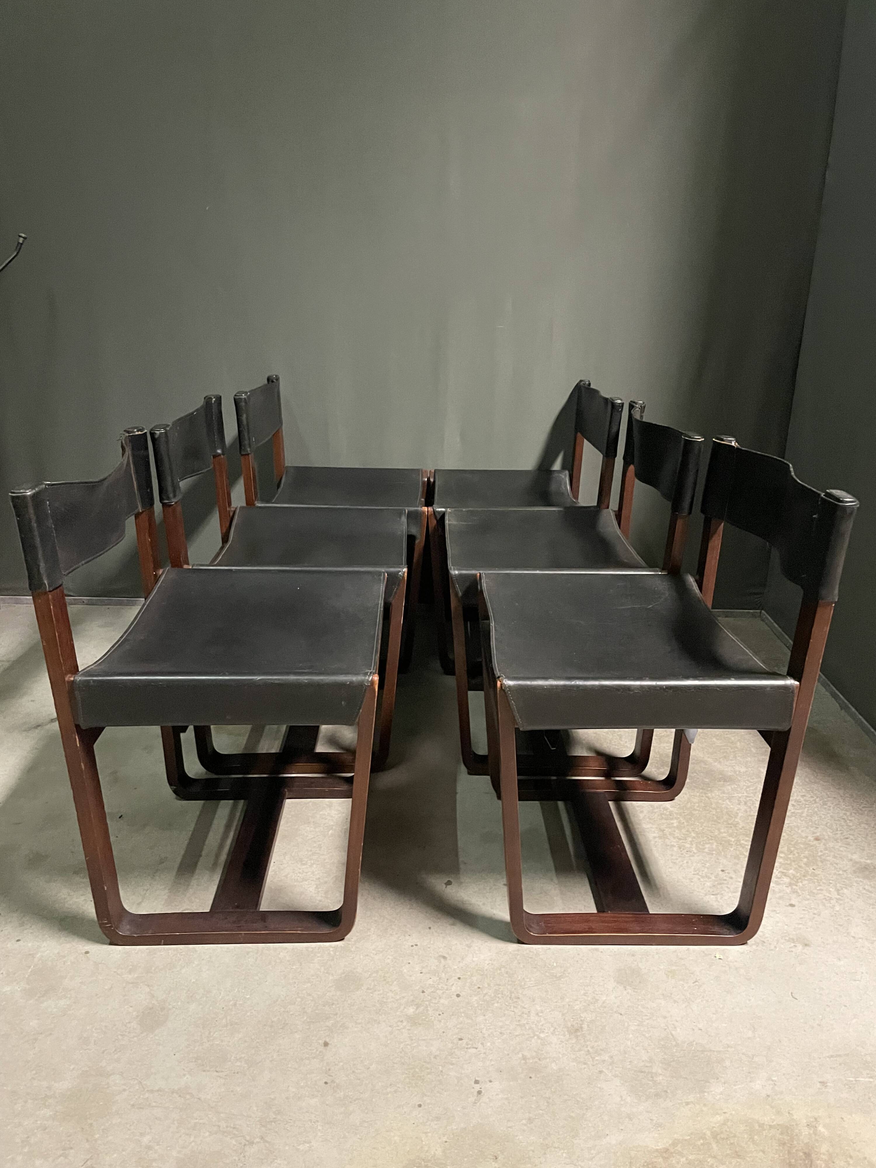 Ensemble de 6 chaises Gunther Hoffstead en cuir et palissandre pour Uniflex