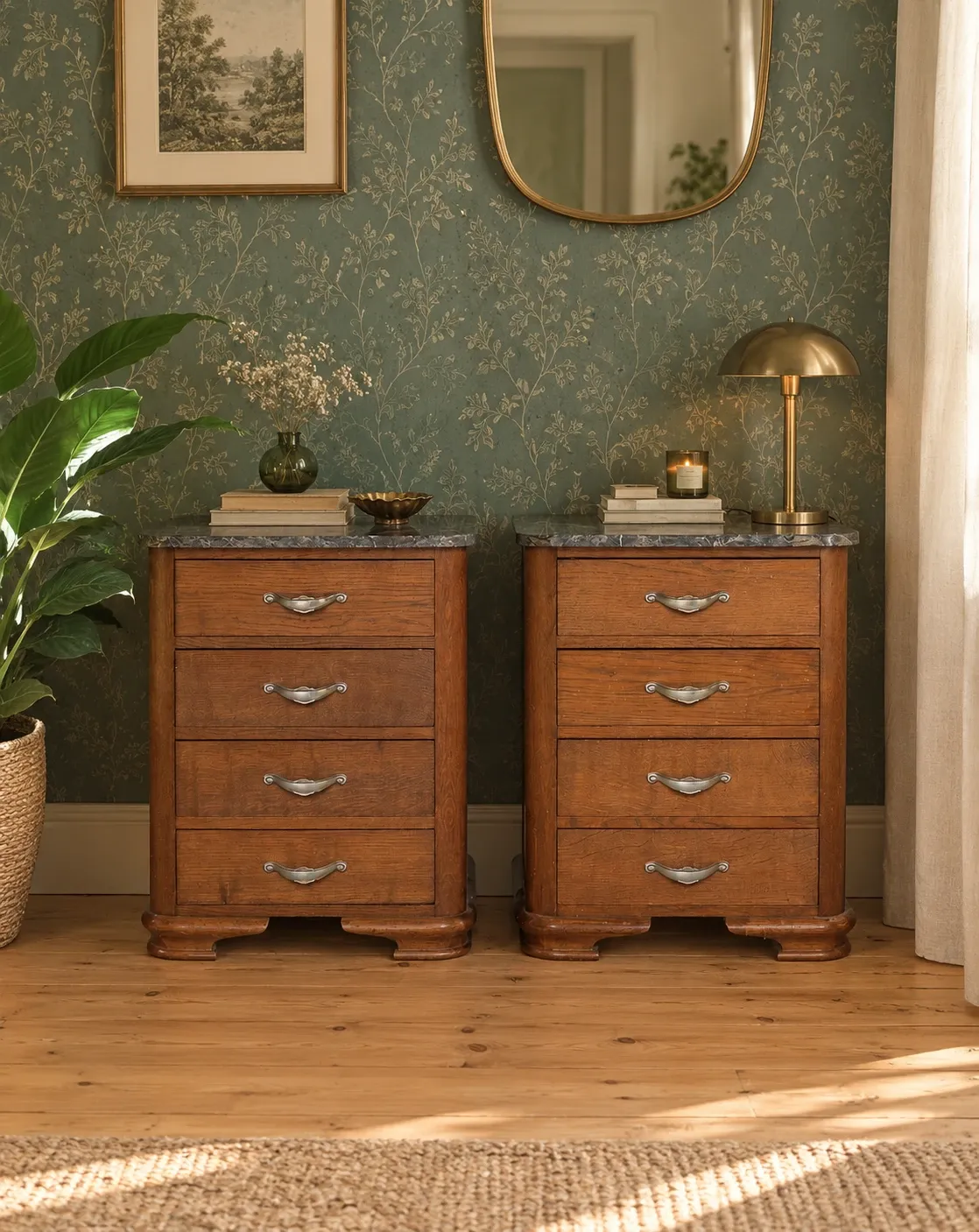 Vintage bedside table in Empire / Art Deco style