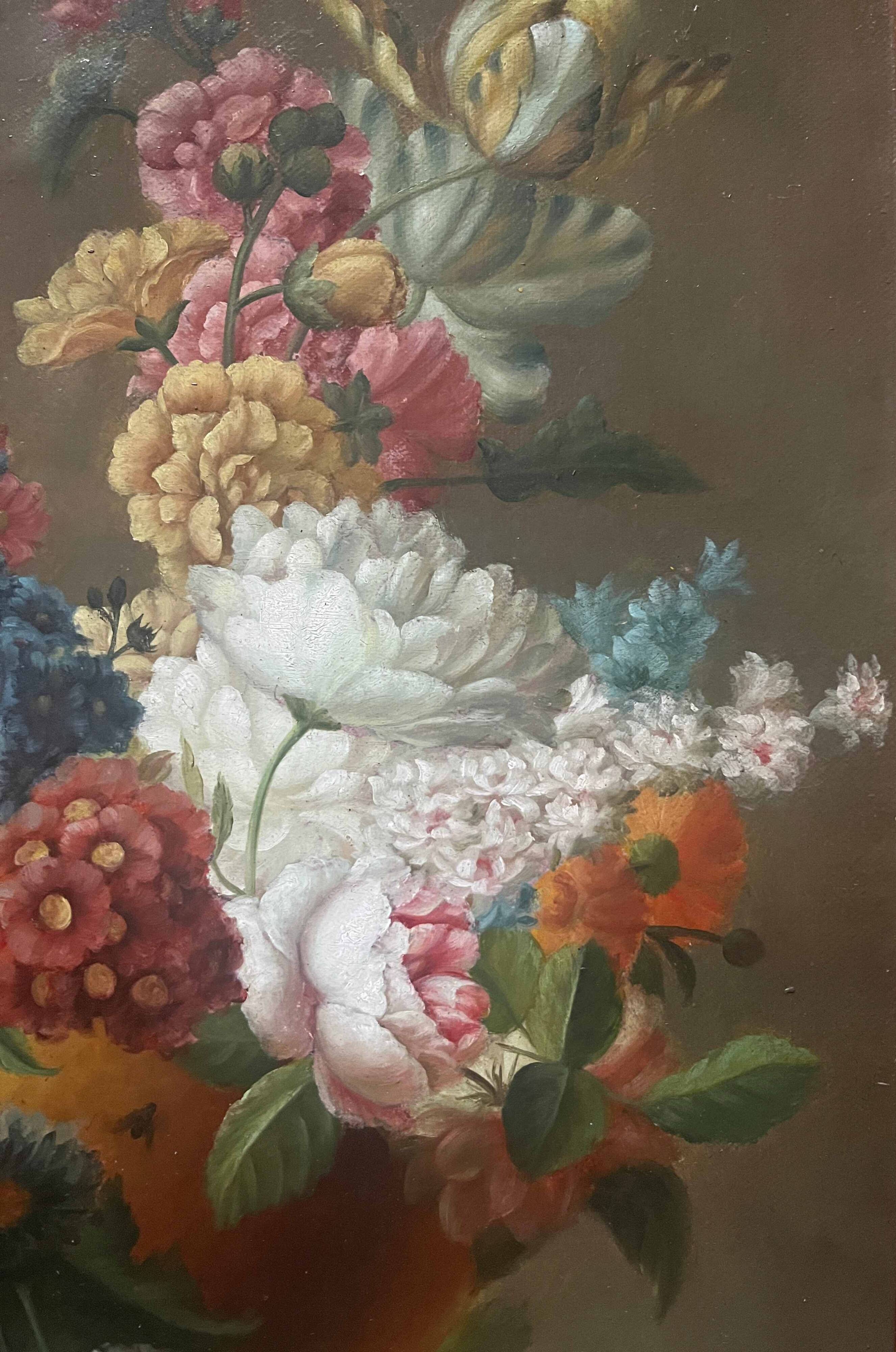 Hst painting "floral composition" ec. xx° flowers signed + frame