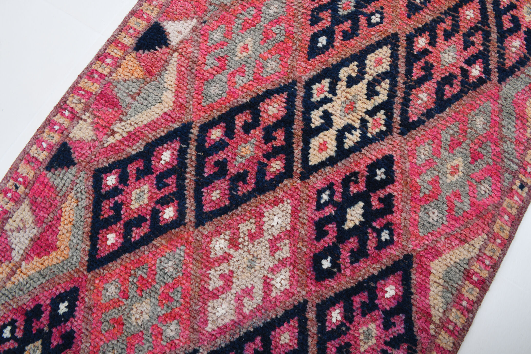 3x9 navy blue & pink turkish runner rug 79x272cm