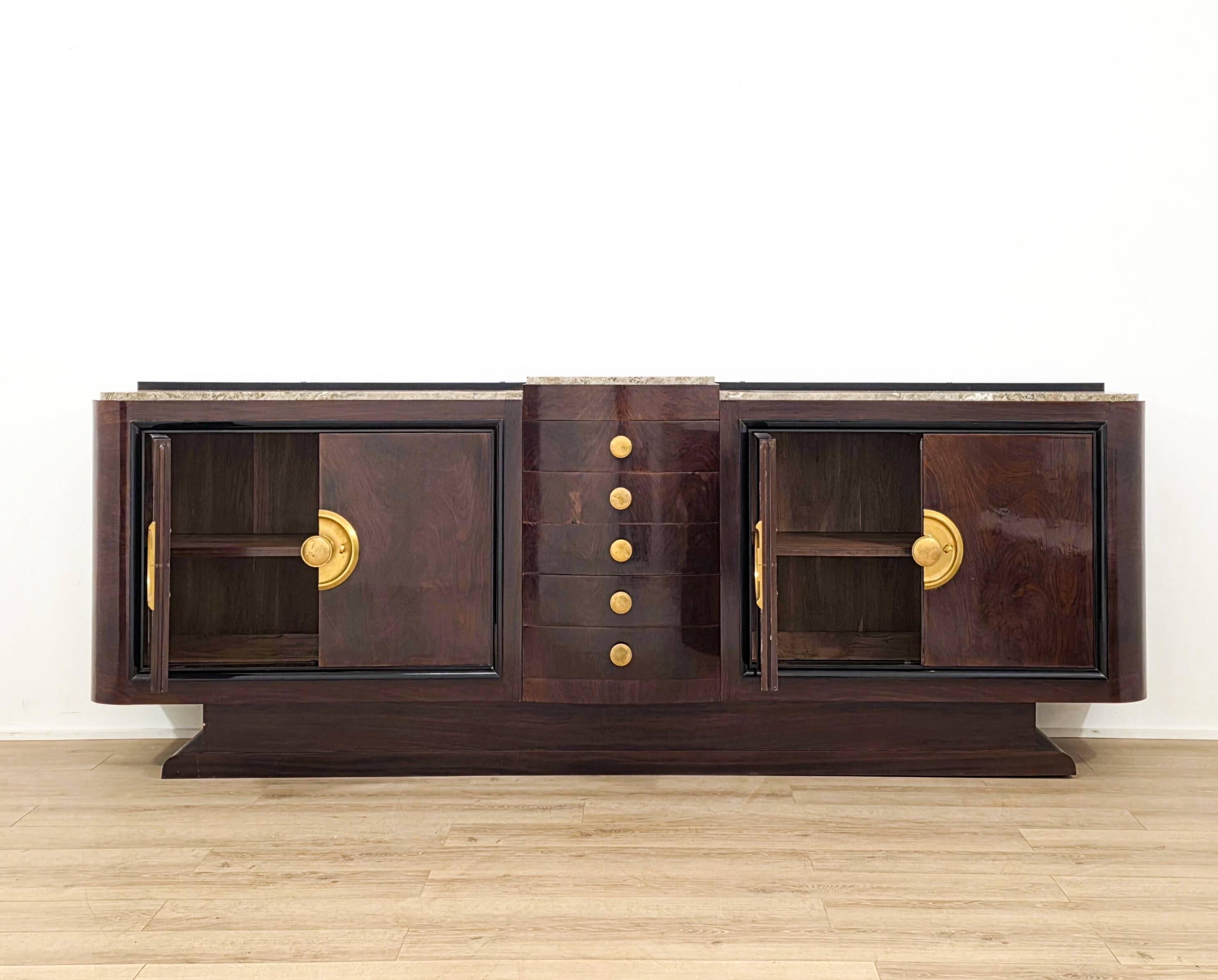 Art Deco sideboard in solid wood and marble