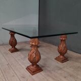 Glass and wood coffee table