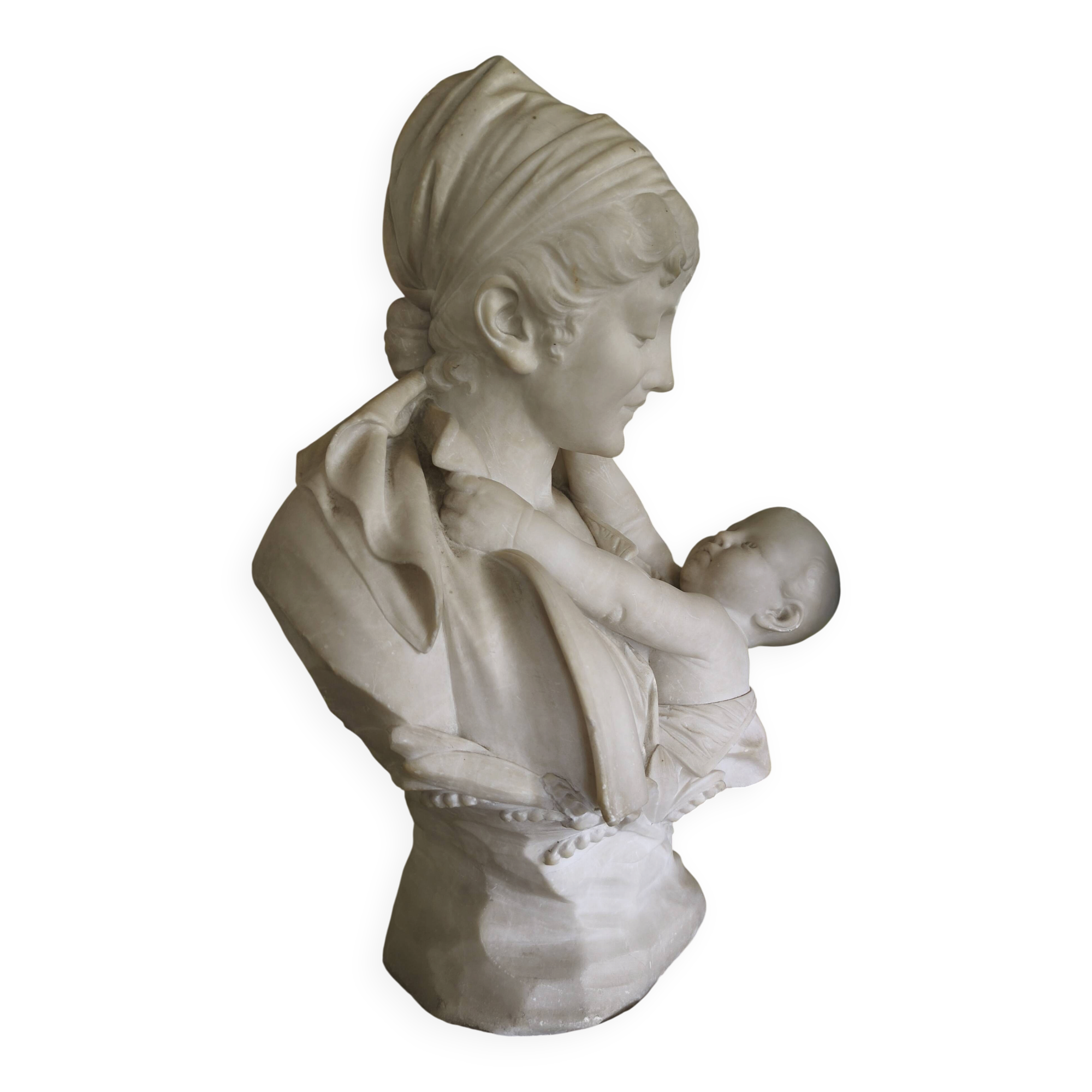 Alabaster bust of a woman and child, 19th century, H Saul Fanfani.