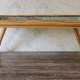 Folding tray parrots and flowers fiber and rattan