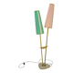 1950s floor lamp with pink and green shade and gold-coloured legs