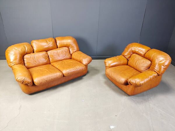 Canapé en cuir italien des années 50 par Ercole Biella pour Grappeggia, années 1970.