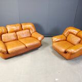 Mid-century Italian leather sofa set by Ercole Biella for Grappeggia, 1970s