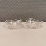 A set of beautiful rock crystal glass candle holders from Swedish Orrefors. Estimated 1970s.