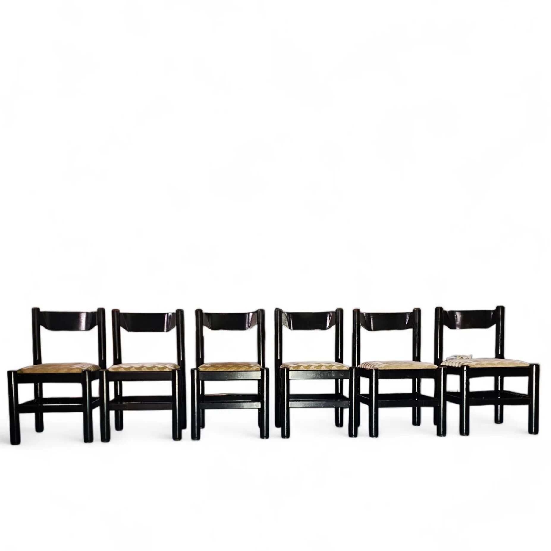 Rare dining set / Italy / 1970s / solid black painted wood / 6 x chair / matching table